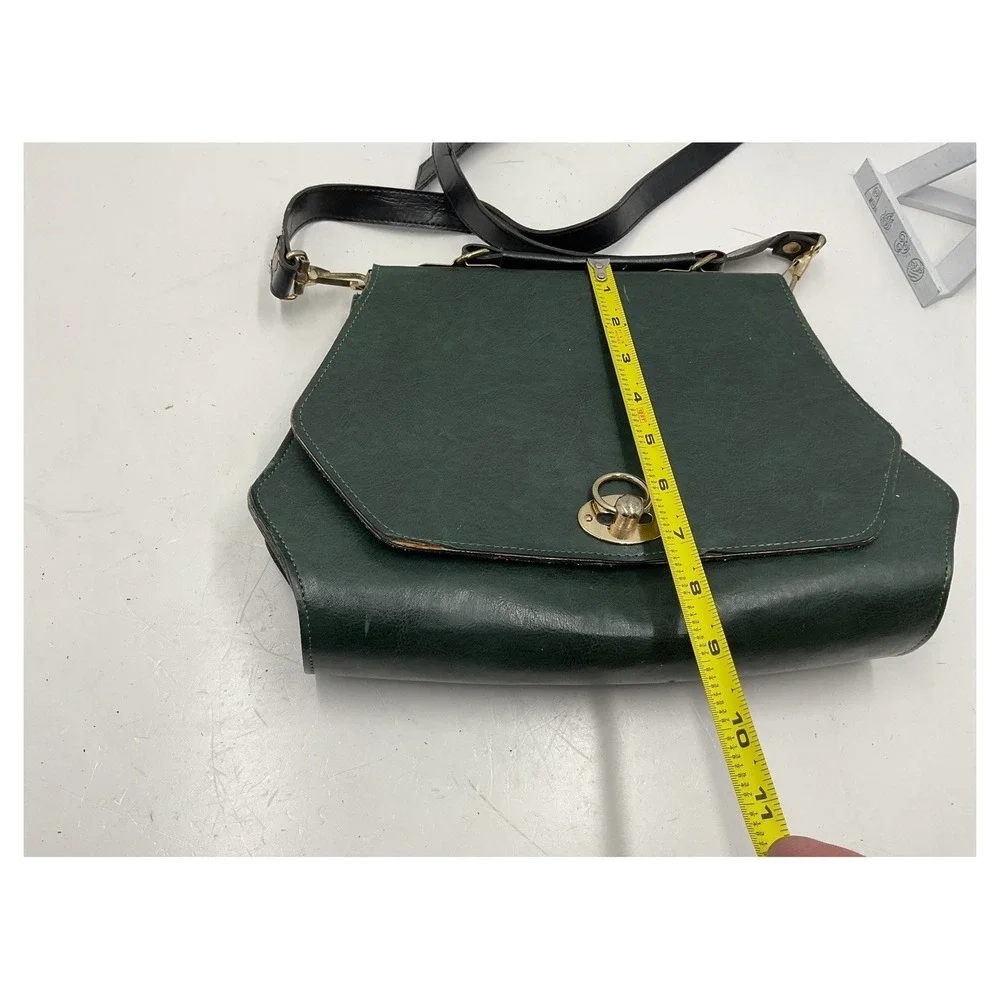 Vintage Gold Dragon Forest Green Leather‎ Satchel Crossbody Bag Retro 1980s